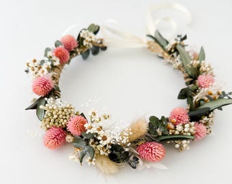 Light Pink Wildflower Dried Flower Crown/ Wedding Hair/ Bride and Bridesmaids/ Flower Girl/ Photoshoot