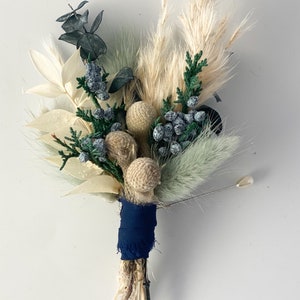 Dusty Blue Juniper Boutonniere/ Wedding Flowers/ Groom and Groomsmen/ Dried Flowers