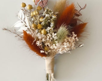 Terracotta + Mustard Boutonniere/ Wedding Flowers/ Groom and Groomsmen/ Dried Flowers