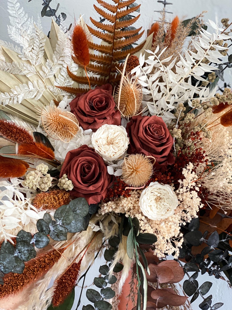 Rust, Terracotta Olive Dried Flower Pampas Grass Bouquet/ Bride and Bridesmaids/ Dried Flower Bouquet/ Wedding Flowers image 2