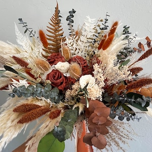 Rust, Terracotta Olive Dried Flower Pampas Grass Bouquet/ Bride and Bridesmaids/ Dried Flower Bouquet/ Wedding Flowers image 3