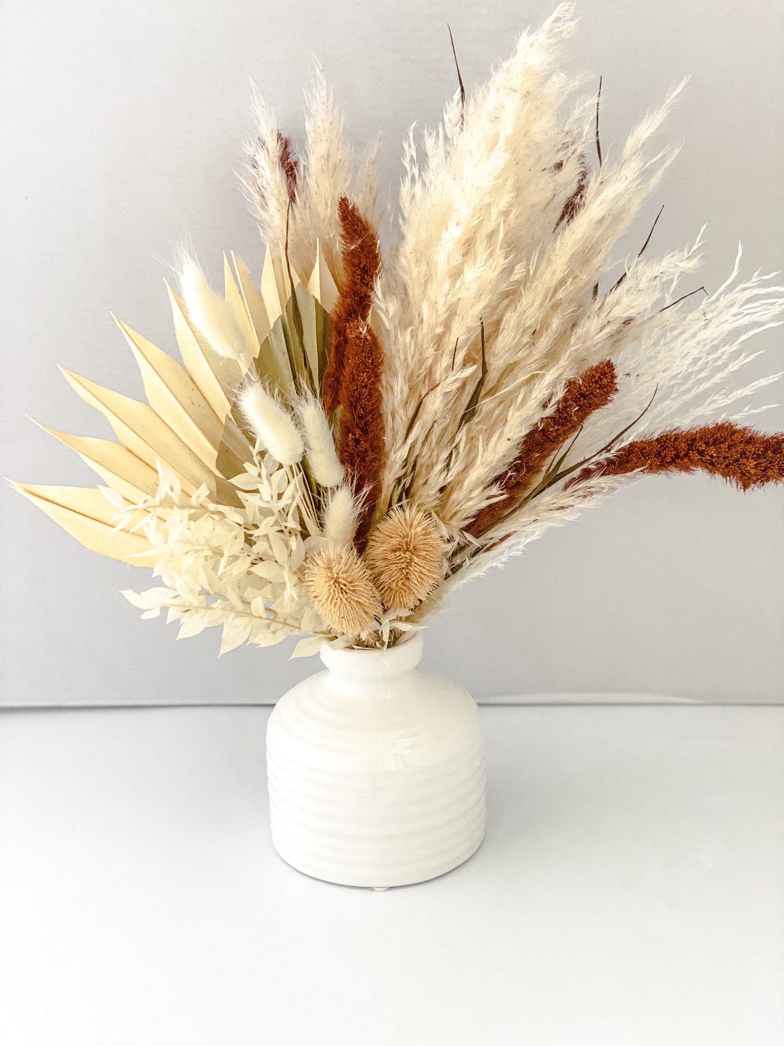 White and Rust Pampas Bud Vase Etsy
