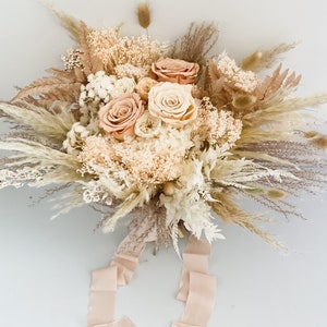 Toffee , Peach Blush Rose Bouquet/ Bride and Bridesmaids/ Dried Flower Bouquet/ Wedding Flowers image 2