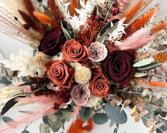 Terracotta, Burgundy + Dusty Rose Dried Floral Bouquet/ Bride and Bridesmaids/ Dried Flower Bouquet/ Wedding Flowers
