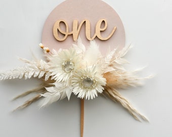 Personalized Birthday Cake Topper with Dried Flowers