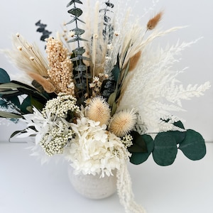 White + Eucalyptus Dried Flower Vase Arrangement / Centerpieces / Home Decor