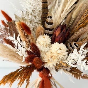 Terracotta + Rust Pheasant Feather Bouquet/ Bride and Bridesmaids/ Dried Flower Bouquet/ Wedding Flowers
