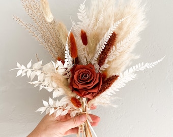 Rust + Terracotta Dried Flower Bud Vase Arrangement, Wedding Flowers, Home decor, Dried Flowers