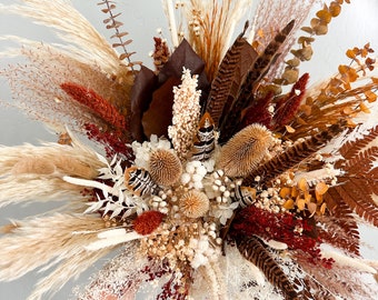 Thistle + Pheasant Feather Pampas Grass Bouquet/ Bride and Bridesmaids/ Dried Flower Bouquet