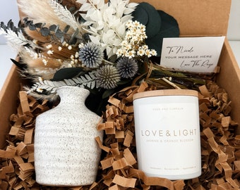 Sympathy Gift Box with Candle and Small Dried Flower Arrangement