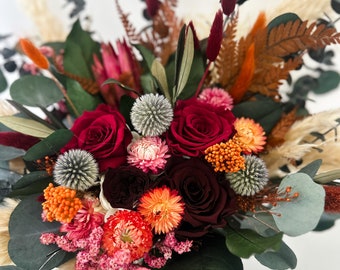 Burgundy, Terracotta, + Dark Pink Dried Floral Pampas Grass Bouquet/ Bride and Bridesmaids/ Dried Flower Bouquet/ Wedding Flowers