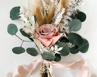 Mini Dusty Rose, Eucalyptus + Pampas Grass Bouquet, Wedding Flowers, Home decor, Dried Flowers, Bridesmaids