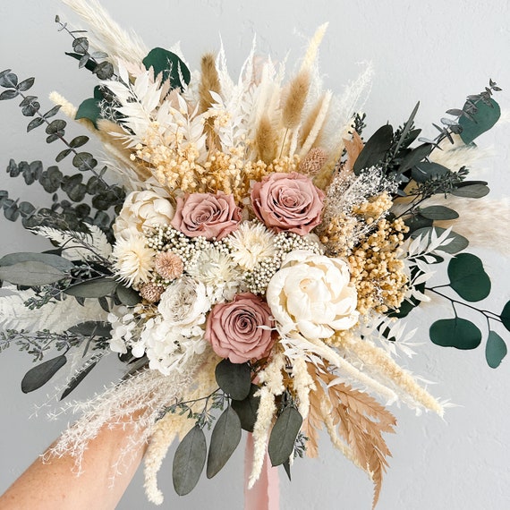 Dusty Rose + Peony Eucalyptus Pampas Grass Bouquet/ Bride