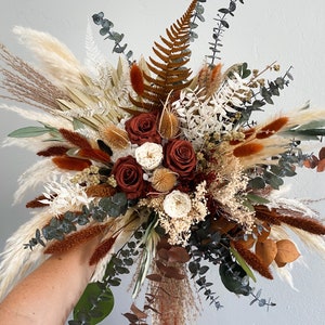 Rust, Terracotta Olive Dried Flower Pampas Grass Bouquet/ Bride and Bridesmaids/ Dried Flower Bouquet/ Wedding Flowers image 1