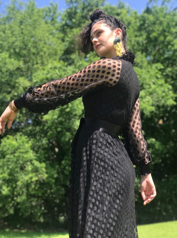black mesh ruffle dress