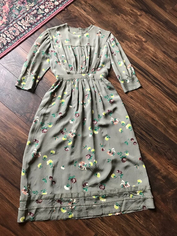 1940s Novelty Print Floral + Cherry Cold Rayon Dre
