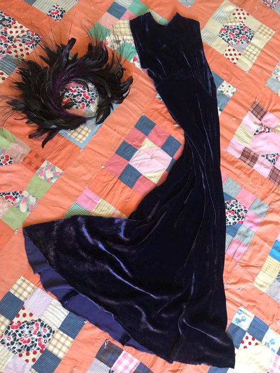 1930s Lavender Silk Velvet Bias Cut Gown