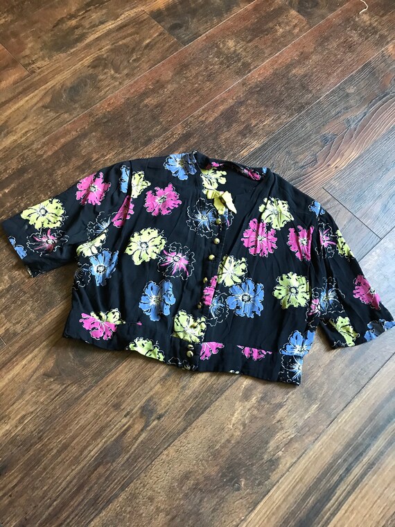 1940s Rayon Floral Crop Blouse