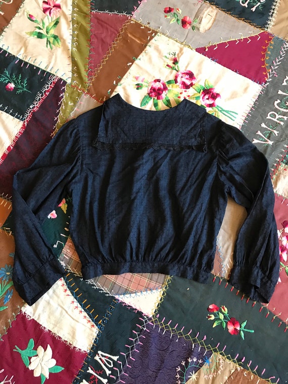 Antique Victorian C.1900s Black Swiss Dot Blouse