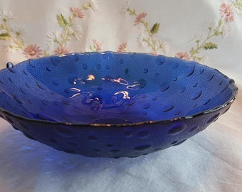 Vintage Cobalt Blue Round Bubble Texture Bowl Made in Spain