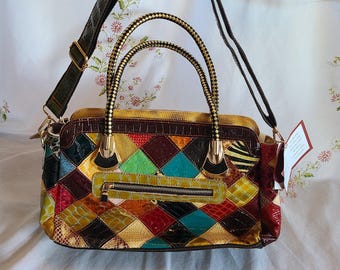 バッグ Vintage.90sColorful MultiCam ShoulderBag Vintage 90s Multi-color Leather Patchwork Rounded Shoulder