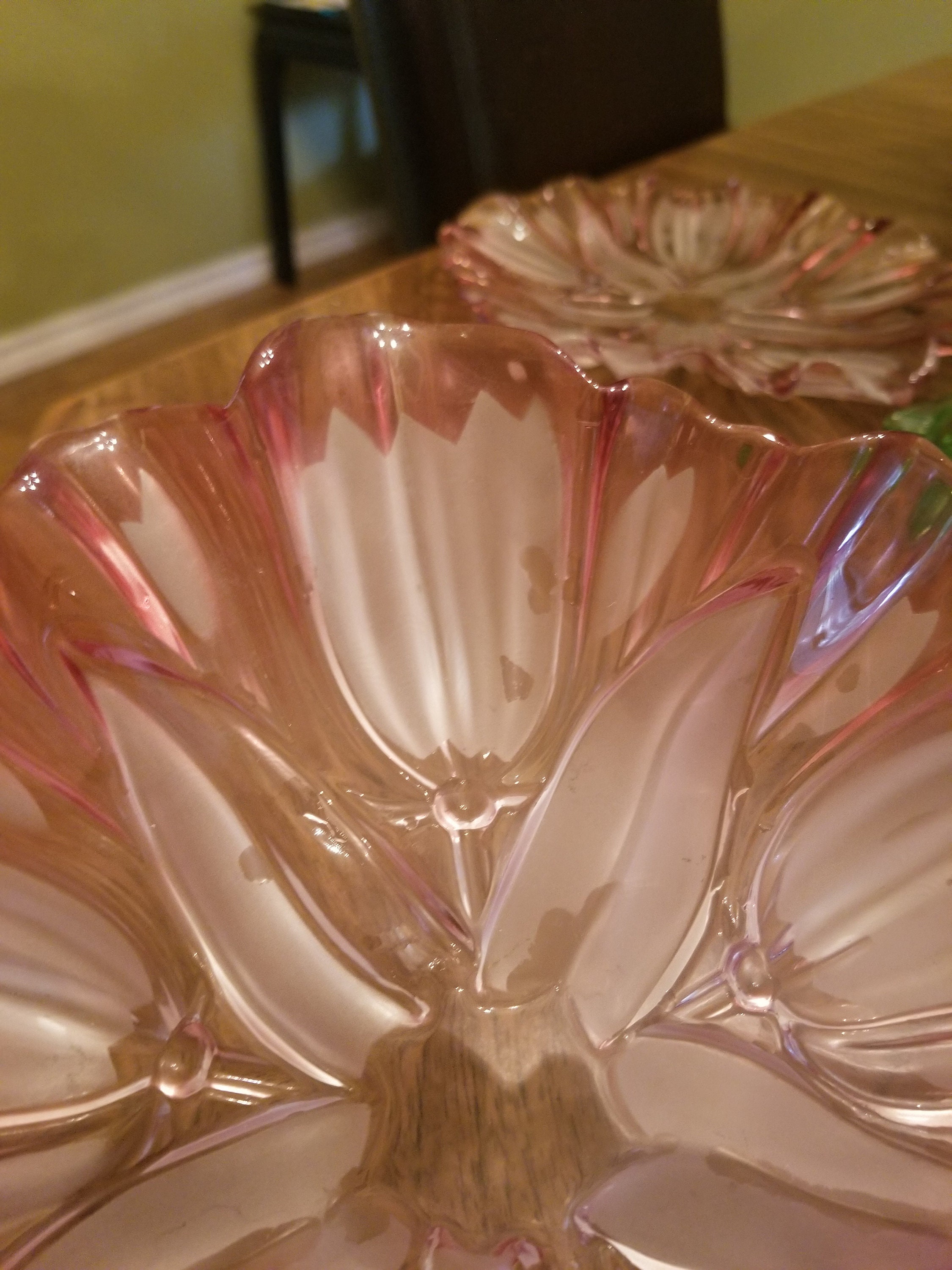 Vintage Ruffled Clear Pink Glass Dish with Clear Etched Tulips Etsy