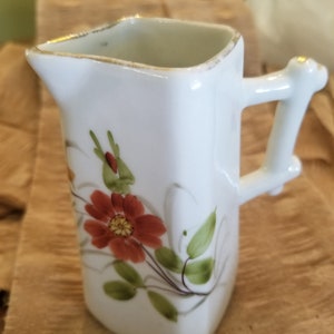 Antique Marked Porcelain Square Pitcher Creamer #3628/9 Fall Color Flowers