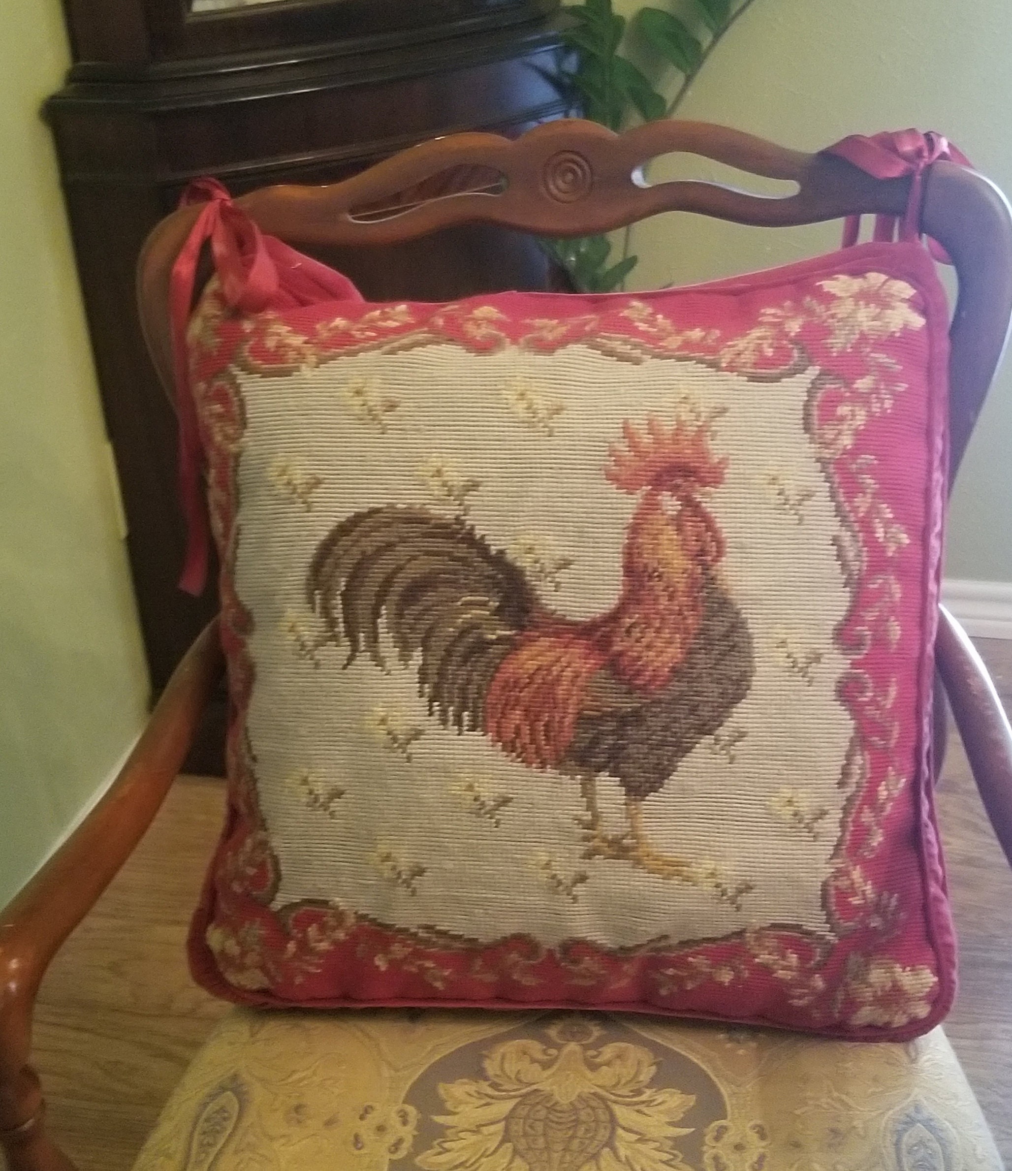 Needlepoint Chair Cushion Handmade Wool BROWN LEGHORN ROOSTER Etsy