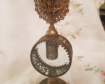 Vintage Ormolu Filigree Rose Vanity Perfume Bottle