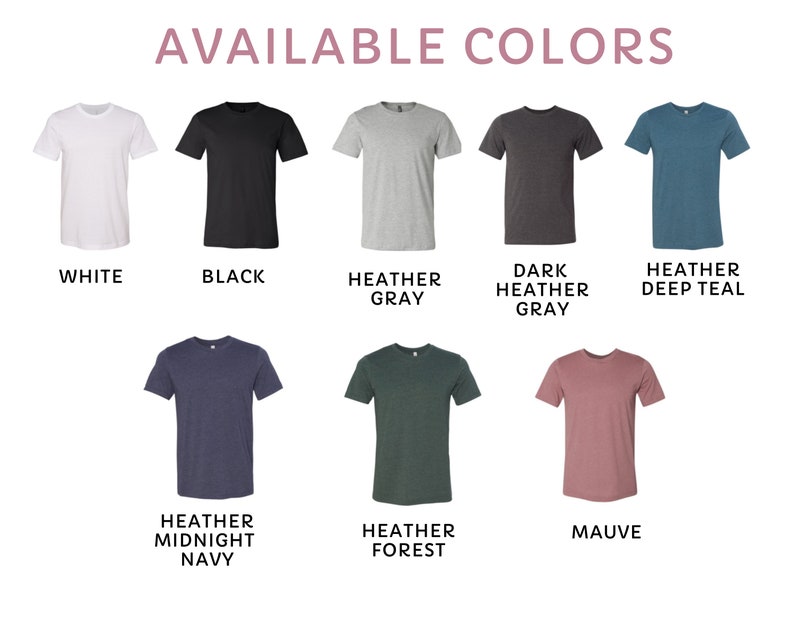 Pu&ograve; includere: Una selezione di colori di magliette, tra cui bianco, nero, grigio melange, grigio melange scuro, blu petrolio melange, blu notte melange, verde bosco melange e malva.