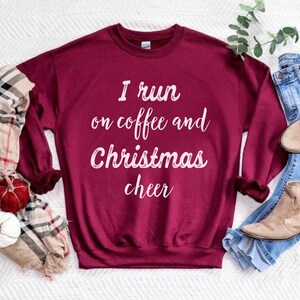 I Run On Coffee & Christmas Cheer Funny Holiday T-Shirt - Women's Long Sleeve Tee | Festive Xmas Top