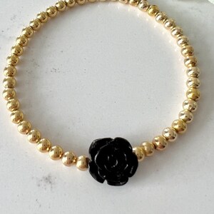 Custom Name Bracelet • Black Block Alphabet Beads • Stack Bracelet • Skinny  Beaded Bracelet • 14kt Gold Filled Beads