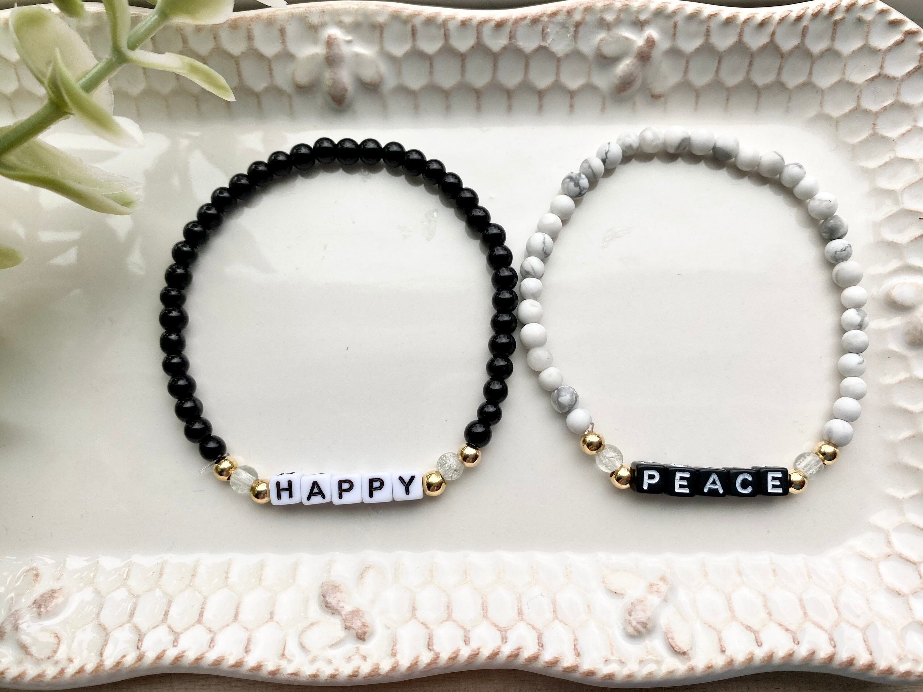 Custom Name Bracelet • Black Block Alphabet Beads • Stack Bracelet • Skinny  Beaded Bracelet • 14kt Gold Filled Beads
