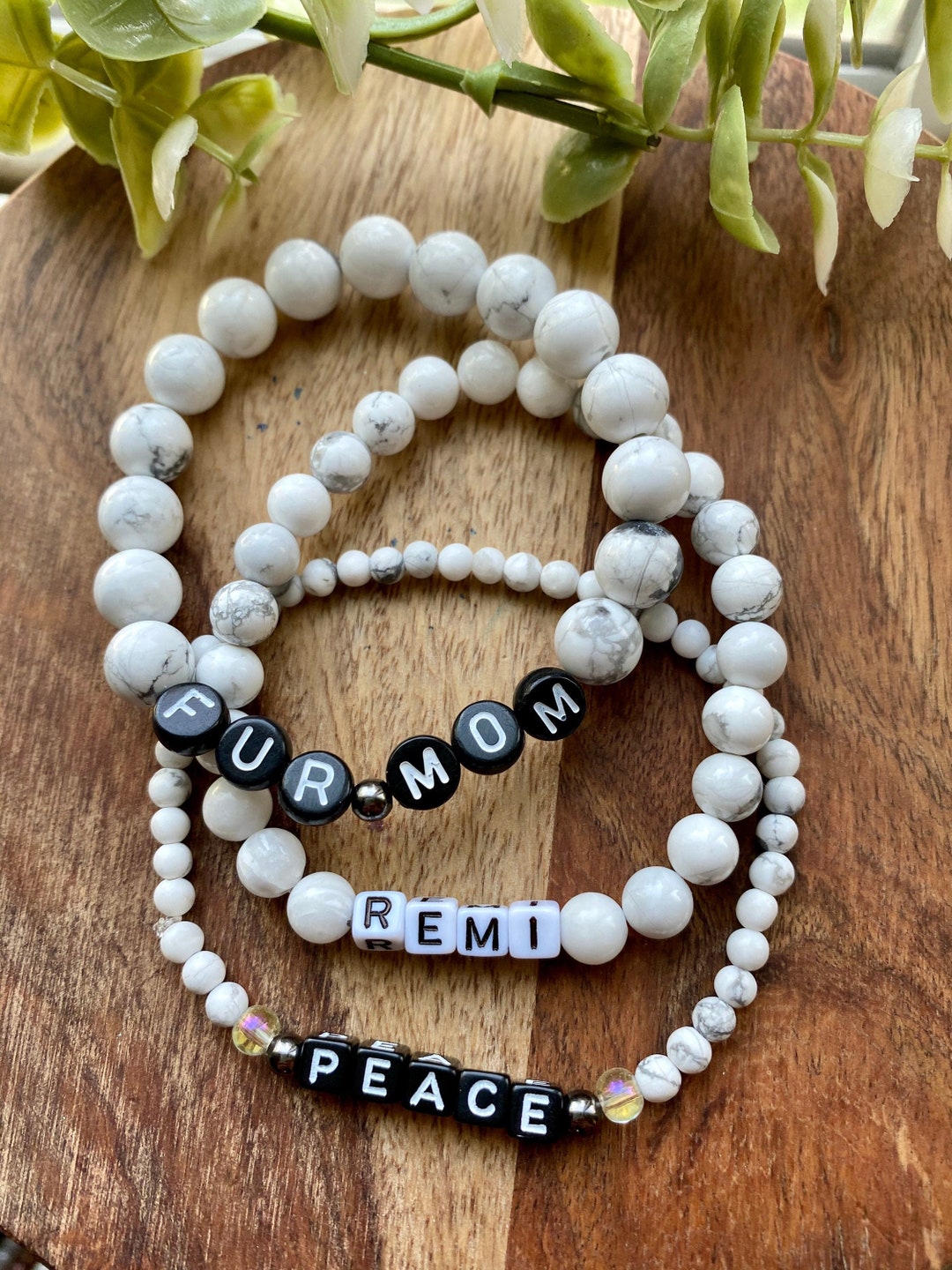 Custom Alphabet Bracelet Skinny Bracelet Stretch Bracelet Marble Beads ...