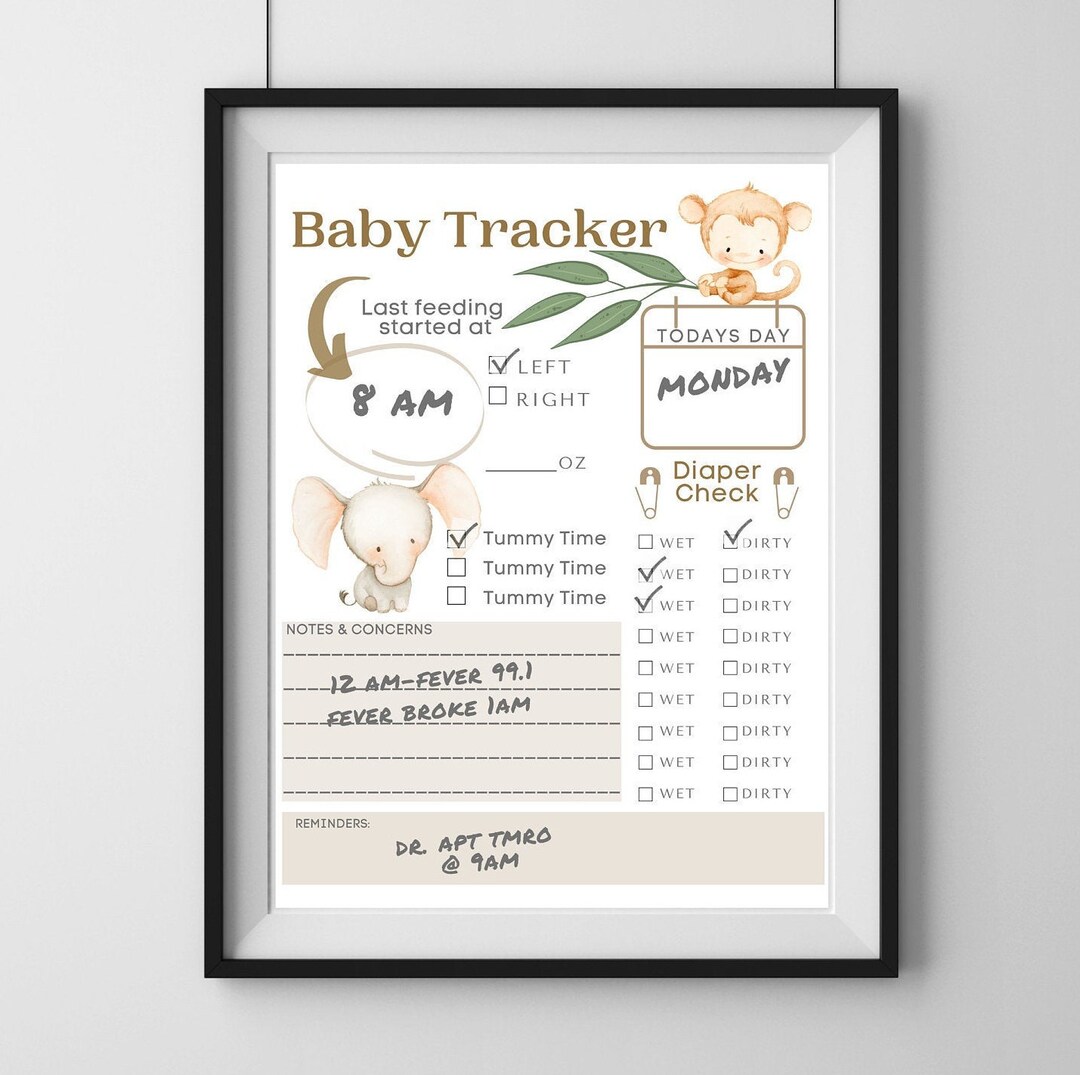 Jungle Baby Tracker Sheet-baby Routine Tracker-baby Feeding-diaper ...