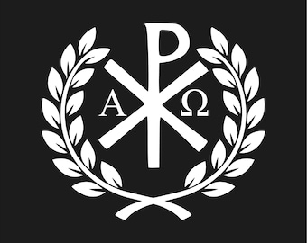 Calcomanía de vinilo con el emblema de la corona de laurel Alfa y Omega de Chi Rho para coche, pegatina de corona cristiana de Jesús