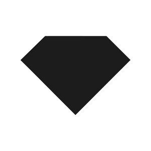 May include: A black diamond shape against a white backdrop. The diamond is a solid, flat design with pointed angles, resembling a gemstone or a graphic element. The image is minimalist.
