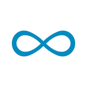 May include: A blue infinity symbol on a white background. The symbol is a continuous loop, representing eternity or endlessness. The design is simple and modern, suitable for various applications.
