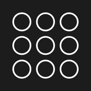 May include: A 3x3 grid of nine white circles with a black backdrop. The circles are outlined in white and are equally spaced. The design is simple and minimalist, with a clean, geometric pattern.