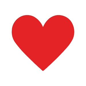 Puede incluir: Un corazón rojo sólido sobre un fondo blanco. El corazón es un símbolo clásico de amor y afecto, con una forma suave y redondeada y un color vibrante y saturado.
