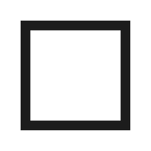 May include: A black square outline against a white backdrop. The square is centrally positioned with a thick border, presenting a minimalist design. The image depicts a basic geometric shape.