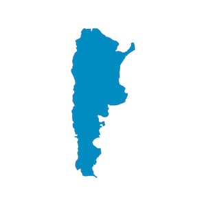 May include: A solid blue silhouette of Argentina against a white background. The map shows the country's distinctive shape, including its long, narrow form and the outline of its borders.