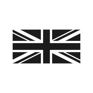May include: A black and white graphic of the Union Jack, the national flag of the United Kingdom. The flag features a combination of the crosses of St. George, St. Andrew, and St. Patrick.