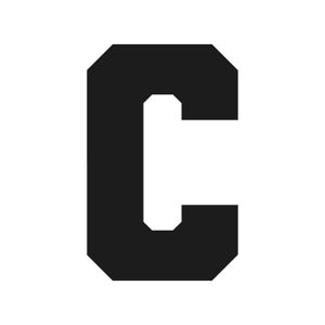 May include: A bold, black letter "C" against a white background. The letter has a geometric design with flat edges and a rectangular cutout in the center. The image is a simple, graphic representation of the letter.