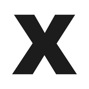 May include: A solid black letter "X" against a white background. The "X" is a bold, sans-serif design, with two diagonal lines intersecting in the middle. The image is simple and graphic.