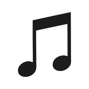 Puede incluir: Icono de nota musical negra sobre fondo blanco. La nota consta de una cabeza rectangular, dos tallos verticales y dos cabezas redondas. Diseño gráfico simple y limpio.