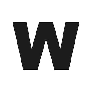 以下が含まれることがあります： 白い背景に、大胆な黒色の文字「W」。大文字は、クリーンでモダンな美学を持つ、ソリッドな幾何学的形状です。画像はシンプルでグラフィックです。