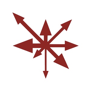 May include: A maroon-colored starburst design composed of multiple arrows pointing outwards from a central point. The arrows are of varying lengths and widths, creating a dynamic and visually engaging pattern against a white background.