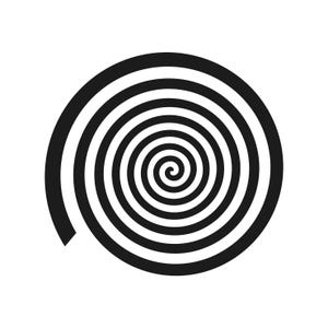 Könnte beinhalten: Ein schwarz-weißes Spiralmuster auf weißem Hintergrund. Die Spirale besteht aus konzentrischen Kreisen, die sich zur Mitte hin verkleinern. Das Design ist eine einfache grafische Illustration.