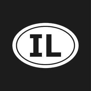 Op de afbeelding: Witte ovale sticker met de letters "IL" in een vetgedrukte, zwarte lettertype. De sticker heeft een zwarte achtergrond en een witte rand rond de ovale vorm. De letters zijn gecentreerd in de ovaal.